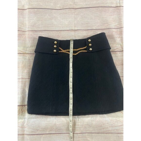 Milly Of New York Women's Black Textured Wool Chain Link Mini Skirt - 2 - Picture 2 of 12